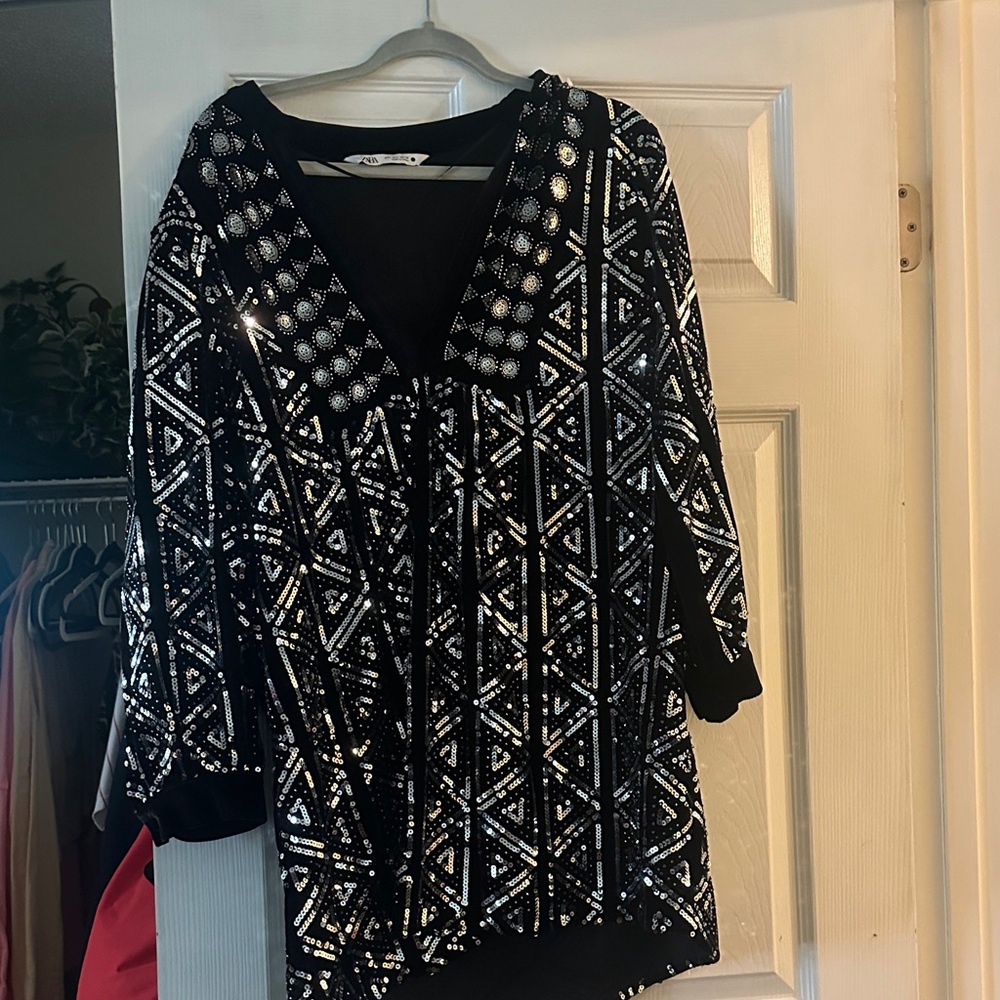Black and Silver Geometric Sequin dress